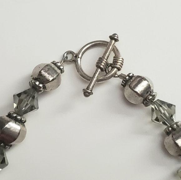SS Metal Beads With Clear Crystal Swarovski Beads Toggle Bracelet - Picture 3 of 8